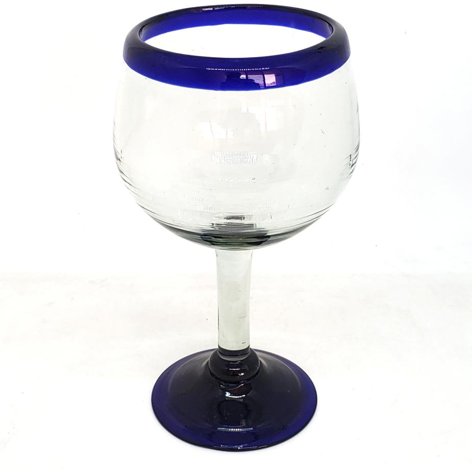 Sale Items / Cobalt Blue Rim 15 oz Balloon Wine Glasses (set of 6) / These balloon wine glasses are the largest of their class, you will enjoy them as they capture the bouquet of a fine red wine.